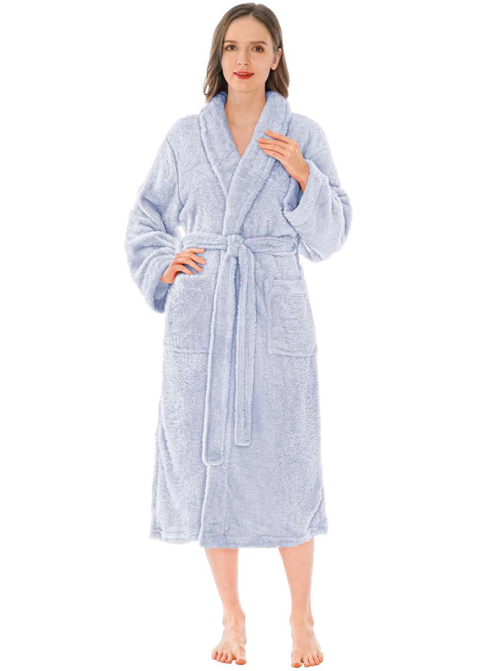 PAVILIA Premium Womens Plush Soft Robe, Sherpa Bathrobe, S/M Light Blue