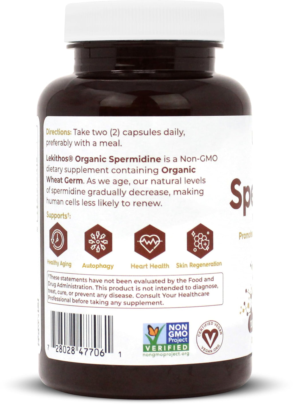 Lekithos Organic Spermidine Capsules | Organic Wheat Germ Extract | Promotes Cell Renewal, Better Aging | Thiamine, Zinc, Manganese | 1050mg Per Serving | USDA Organic, Vegan, Non-GMO | 120 Capsules