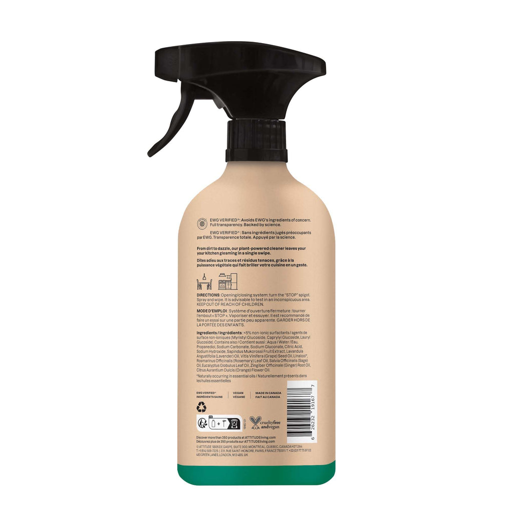 ATTITUDE Kitchen Cleaner Spray, EWG Verified, Degreaser Spray to Cut Grease & Grime, Plant-Based & Vegan, Lavender & Rosemary, 26 Fl Oz (Pack of 3)