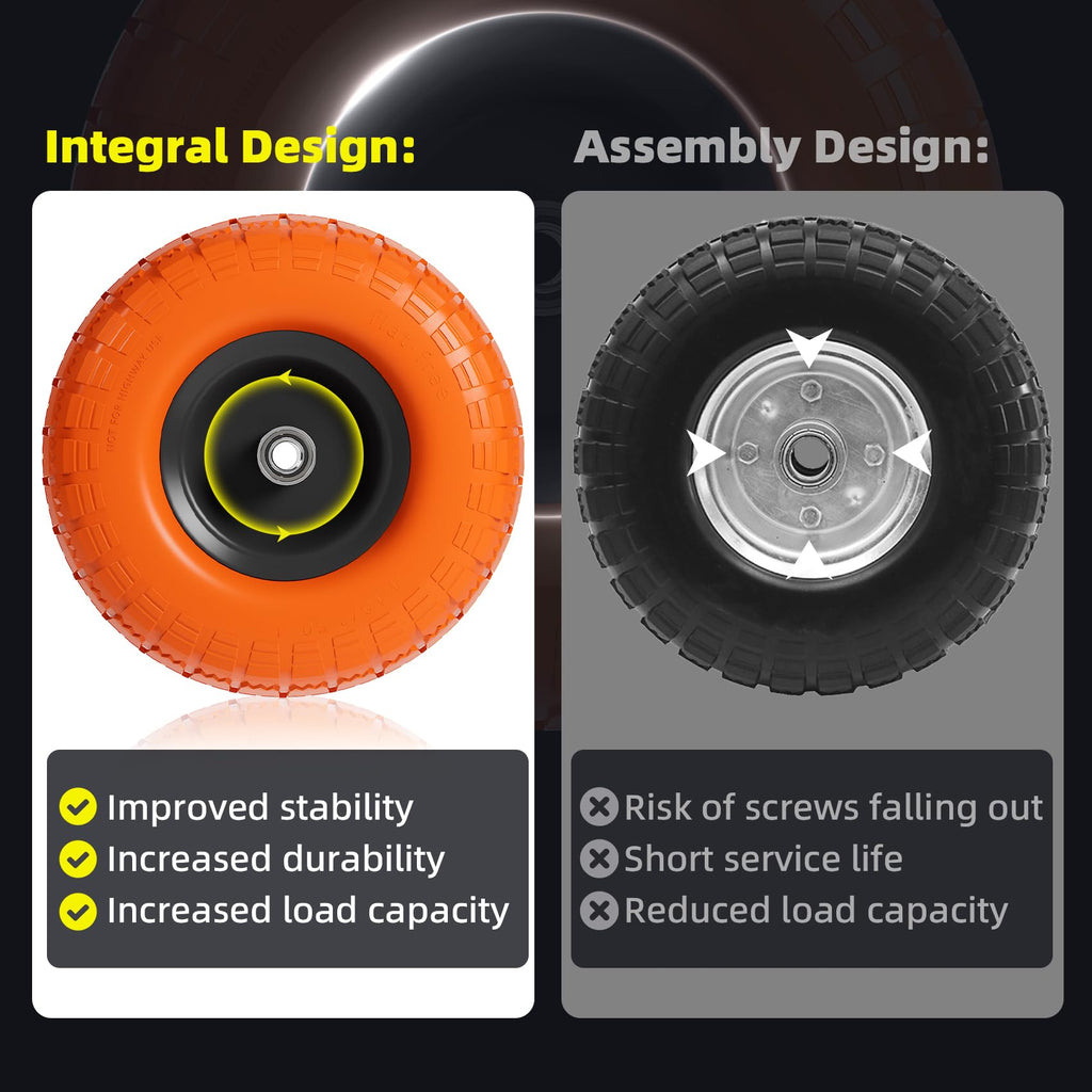 【UPGRADED】4.10 3.50-4 Tire and Wheel, 10 Inch Flat Free Tires