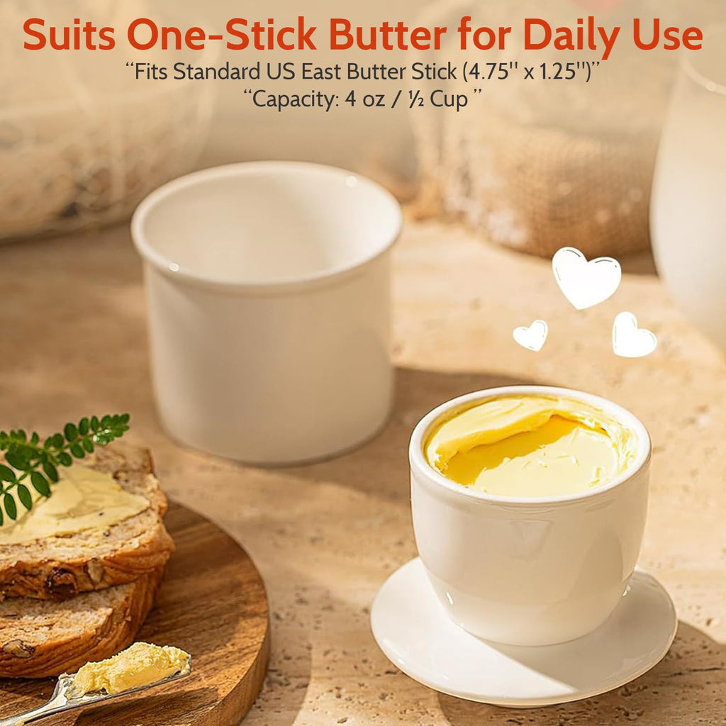 Sweese French Butter Dish - Butter Crock for Counter with Water Line for Fresh Spreadable Butter - French Butter Keeper with Lid - Housewarming Gift For The One Who Has It All - White