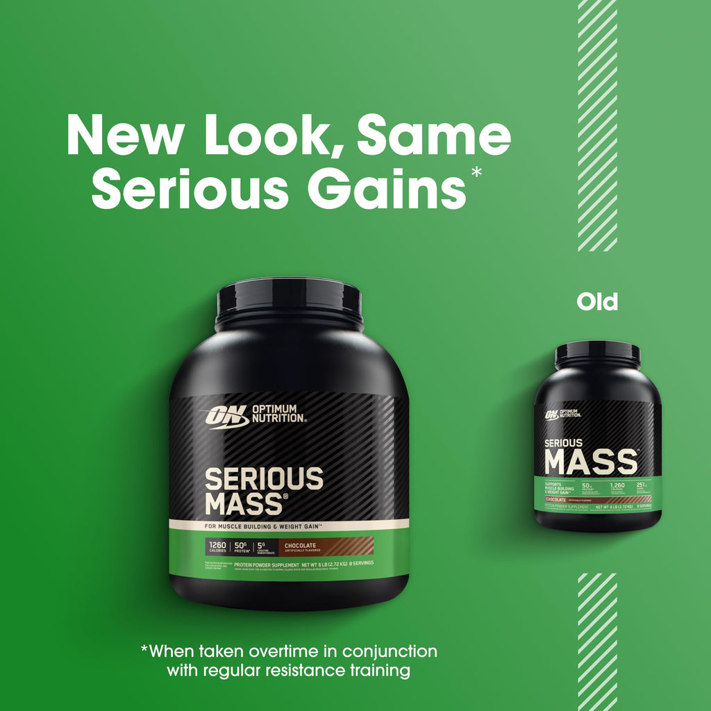 Optimum Nutrition Serious Mass, Weight Gainer Protein Powder, Mass Gainer, Vitamin C and Zinc for Immune Support, Creatine, Chocolate, 6 Pound (Packaging May Vary)