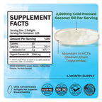 Coconut Oil Capsules 2000mg - Organic Pure Extra Virgin Unrefined Cold Pressed MCT Rich & Non-GMO for Healthy Skin Nails Hair Growth Support Bloating Anti Aging Digestion - 240ct (4 Month Supply)
