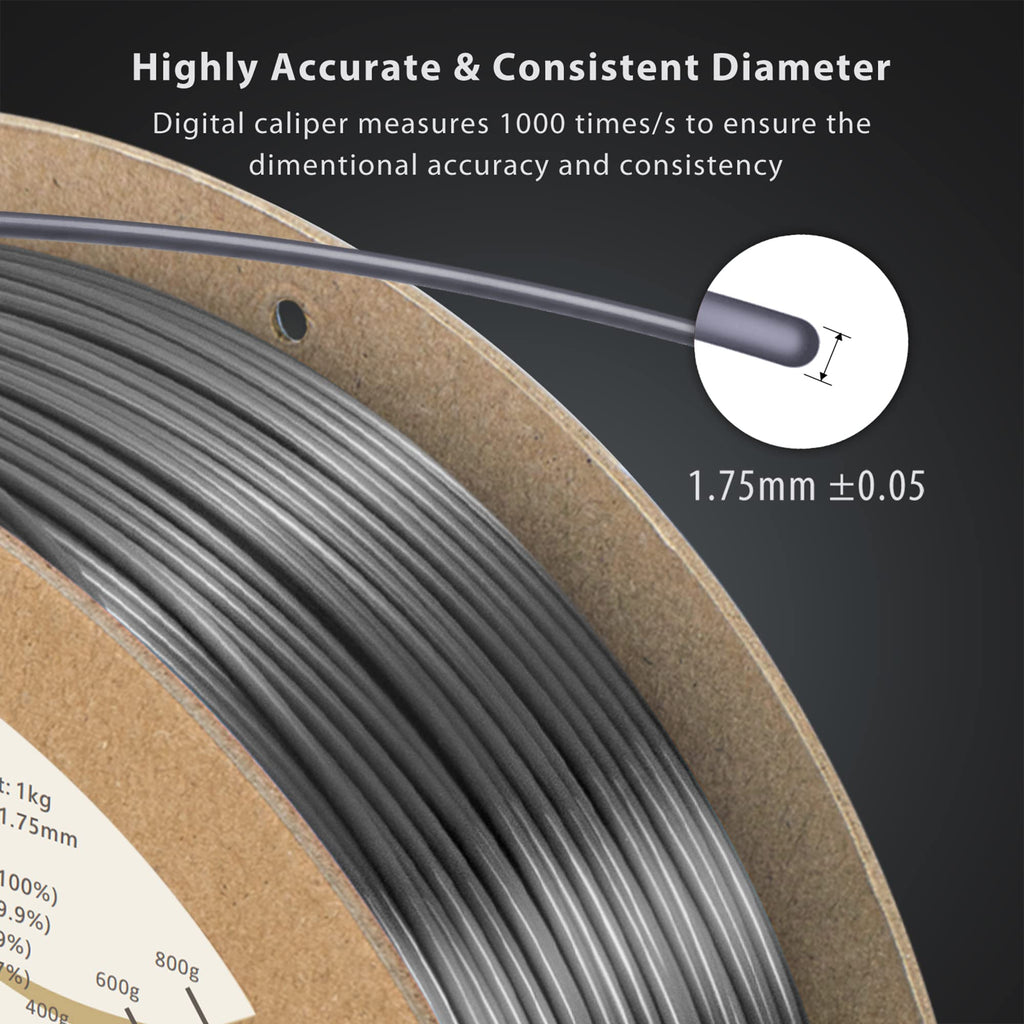 DURAMIC 3D PLA Filament 1.75mm 1kg Spool, Jam-Free High Stifness 3D Printing Filament with Cardboard Spool, No-Tangling No-Clogging Dimensional Accuracy 99% +/- 0.03 mm Silk Silver 1 Pack