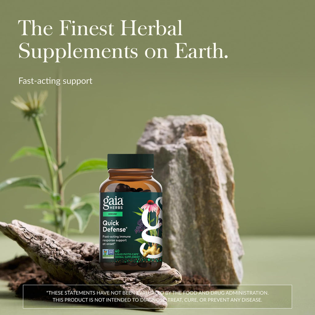 Gaia Herbs Quick Defense - Fast-Acting Immune Support Supplement* - Echinacea, Black Elderberry, Ginger & Andrographis - 40 Vegan Liquid Phyto-Caps (20 Servings)