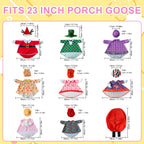8 Set Holiday Porch Goose Outfits, All Seasons Bundle for Valentine St. Patrick Easter Summer 4th of July Fall Halloween Christmas - 23" Porch Goose Statue Patio Yard Decor
