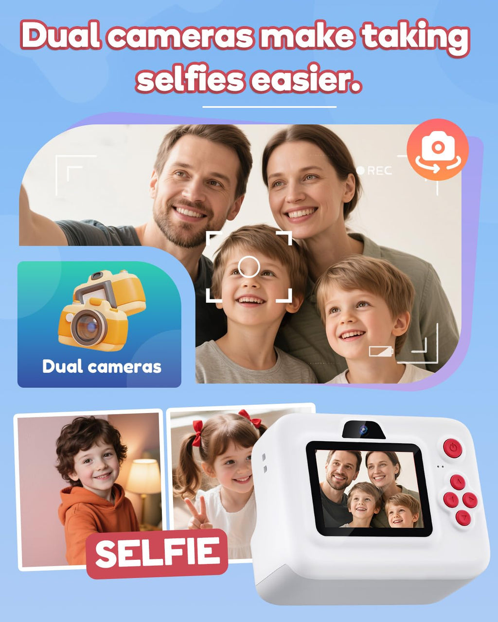 Dylanto Instant Print Camera for Kids,2.4 Inch Screen Kids Instant Cameras, Christmas Birthday Gifts for Girls Age 3-12, Portable Toddler Toy for 3 4 5 6 7 8 9 10 Year Old Girls Boys White