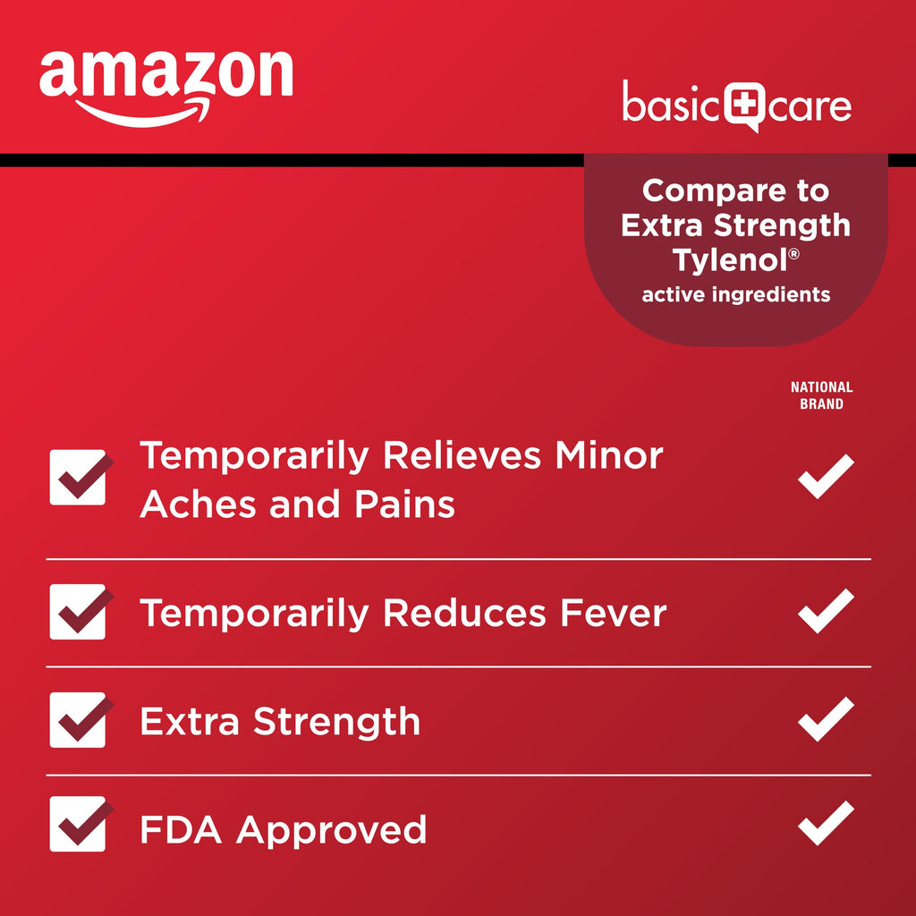 Amazon Basic Care Extra Strength Pain Relief, Acetaminophen Caplets, 500 mg, 200 Count
