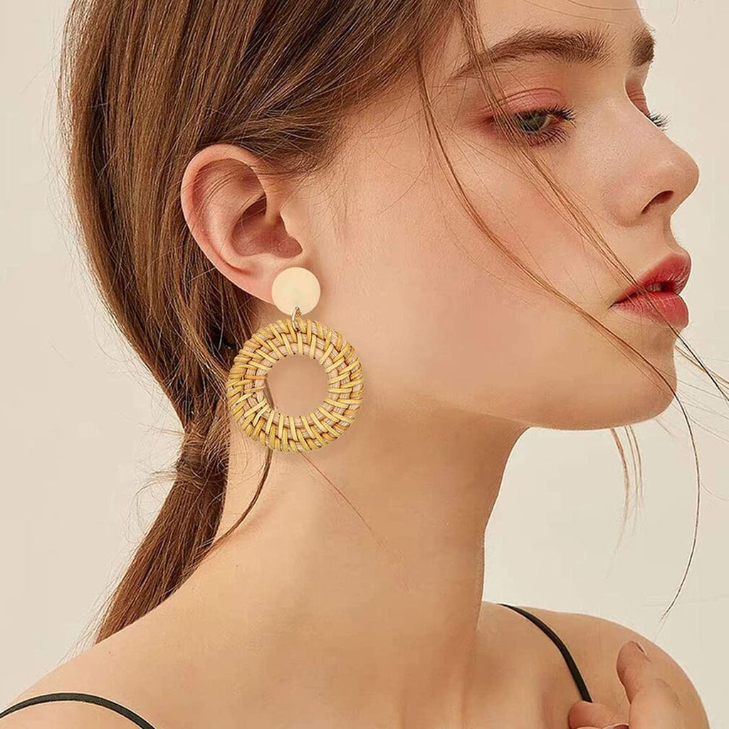 LANTAI Vacation Statement Earrings for Women Acrylic Rattan Earrings