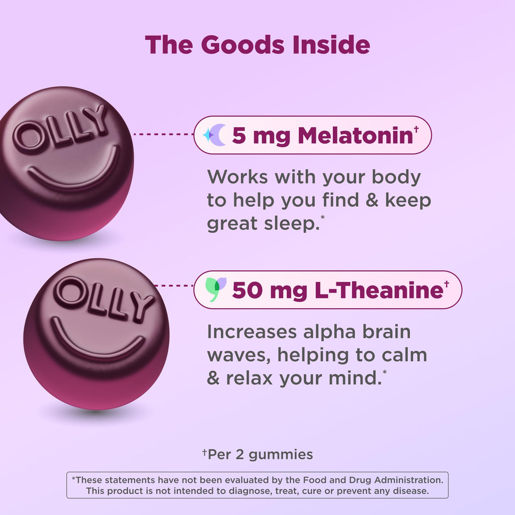 OLLY Extra Strength Sleep Gummy 5 mg Melatonin, L-Theanine, Chamomile, Lemon Balm Extracts, Sleep Aid, BlackBerry Flavor - 90 Count