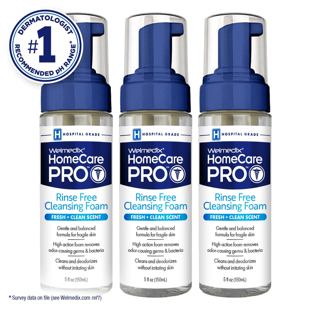 Welmedix Rinse Free Cleansing Foam, 3 in 1 Body Wash, Shampoo and Personal Cleanser for Elderly, Incontinence and Infant Care, Hospital Grade, Sulfate Free, Paraben Free (Pack of 3)