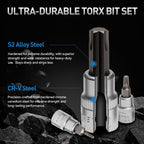 34-Piece 3/8'' Drive Torx Star Bit sockets CR-V E-Socket Set, E4-20, T10-60, Tamper Proof Set TT10-TT55, 5/16"F to 3/8"M adapter with Storage Case,S2 Steel, Ideal for Car,Trucks,Home Improvement