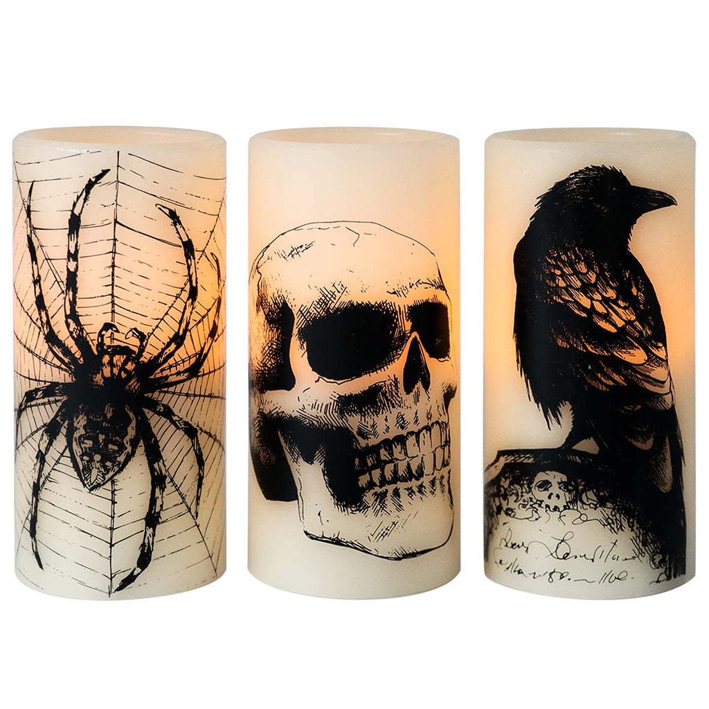 Eldnacele Skull Halloween Flameless Candles Battery Operated with 6H Timer