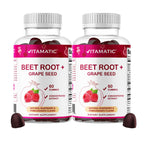 Vitamatic Beet Root Gummies with B6, B12, Grape Seed, Pomegranate & Nicotinamide – Plant-Based Extract – Vegan, Non-GMO – Botanical Supplement Gummies – 60 Count - 2 Pack (120 Count)