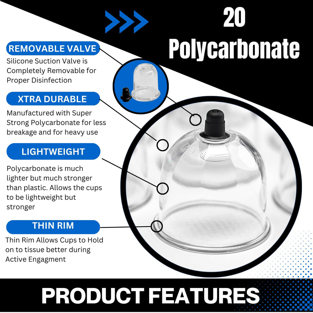 Cupping Warehouse TM Cupping Warehouse 20 Poly Professional Cupping Therapy Set – 20 Vacuum Cups with Pump Gun, Extension Tube for Massage Therapy, Myofascial Release, Pain Relief
