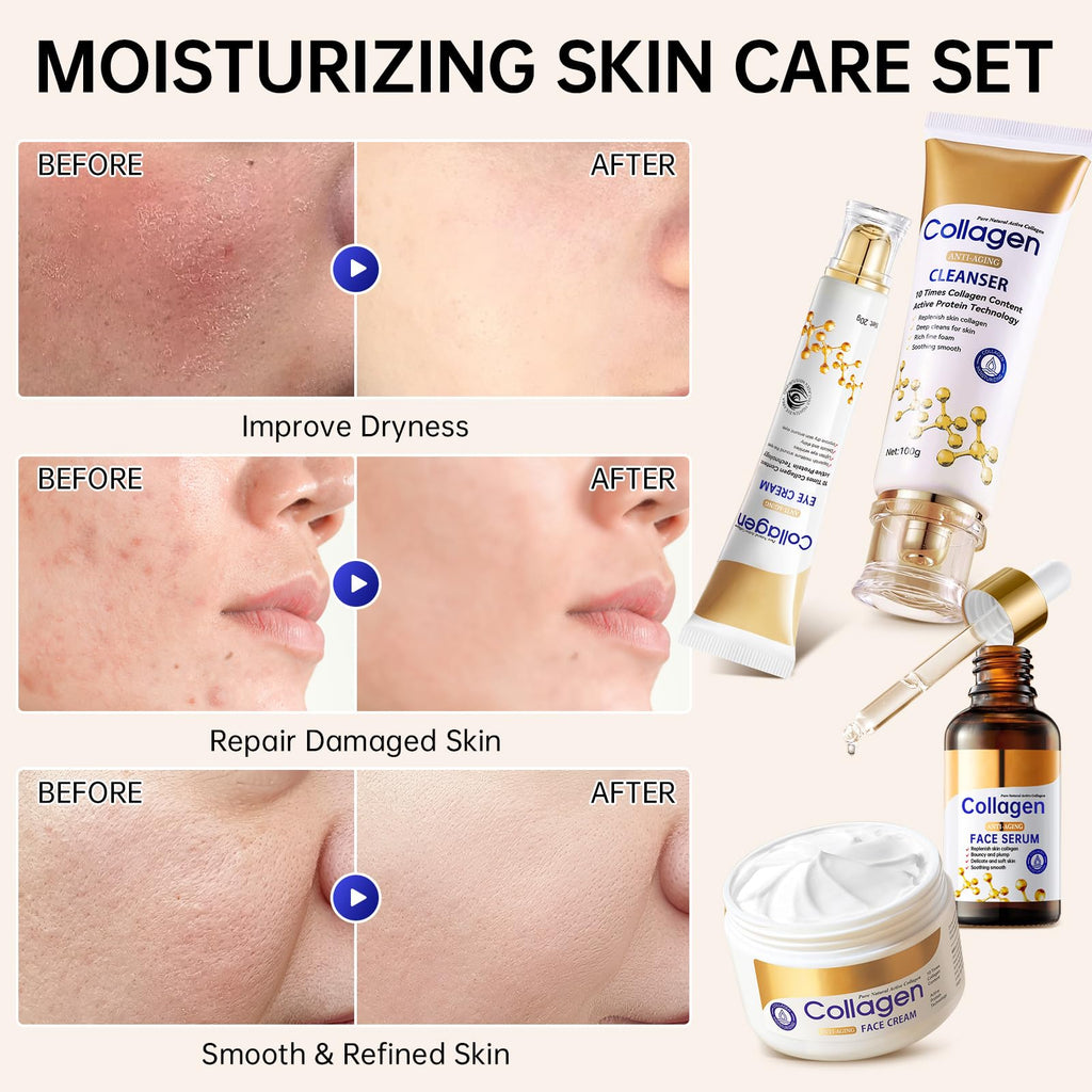 Collagen Skin Care Set,13-In-1 Travel Skincare Kits for Firming Skin, Shrink Pores, Anti Aging Skincare Set for Reduce Wrinkles.Smooth Fine Lines.Hydrating,Facial Kits for Women & Girls.