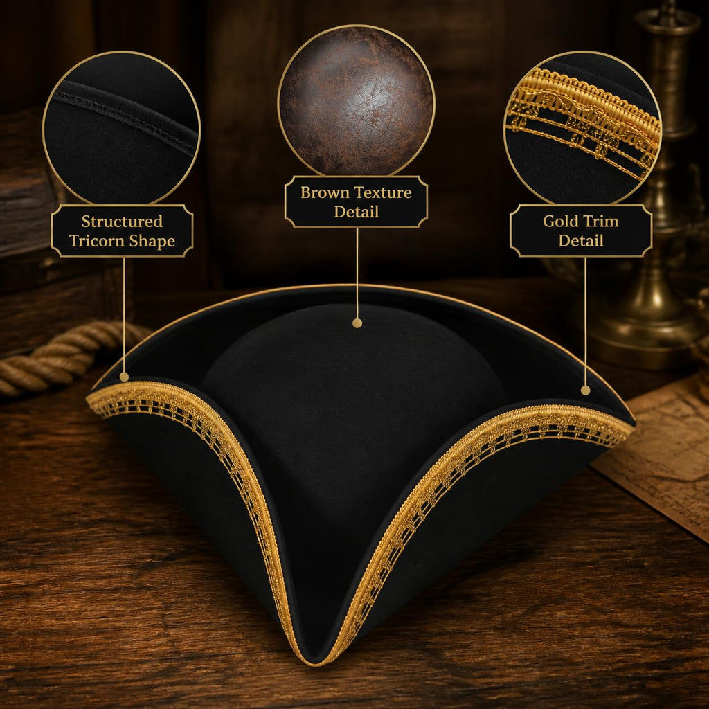 HOMELEX Pirate Hat for Women & Men Colonial Tricorn Halloween Adult Revolutionary war Costume Accessory