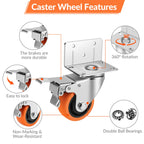 Caster Wheels,3 Inch L-Shaped Casters Set of 4 Heavy Duty,4-Pack Industrial Casters with Brake Polyurethane Wheels, Locking Caster Wheels for Furniture and Workbench