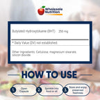 Wholesale Nutrition BHT - 250mg Potent Antioxidant - Non-GMO, Gluten-Free - Enhance Oil/Fat Preservation - Pure Butylated Hydroxytoluene for Foods/Oils - 180 Capsules