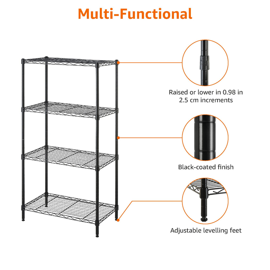 Amazon Basics 4-Shelf Steel Wire Storage Shelves for Garage, Adjustable Metal Shelving Unit, 200 lbs Per Shelf, 23.2" W x 48" H x 13.4" D, Black