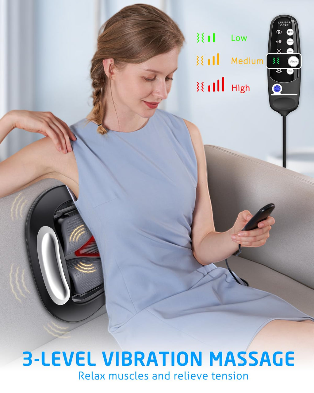 Lower Back Stretching Massager, Electric Lumbar Traction Device with Dynamic Stretching, Adjustable Temperature (104°F - 118.4°F), Vibration Massage - For the Lumbar Spine & Relieving Lower Back Pain