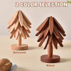 Wooden Trivets for Hot Dishes, Tree Shape Trivet Set, 4 Walnut Wood + 1 Stand stored Like a Christmas Tree,Foldable Kitchen Wooden Trivet,for Hot Dishes、Pot、Bowl、Teapot、Hot Pot Holder(Brown)
