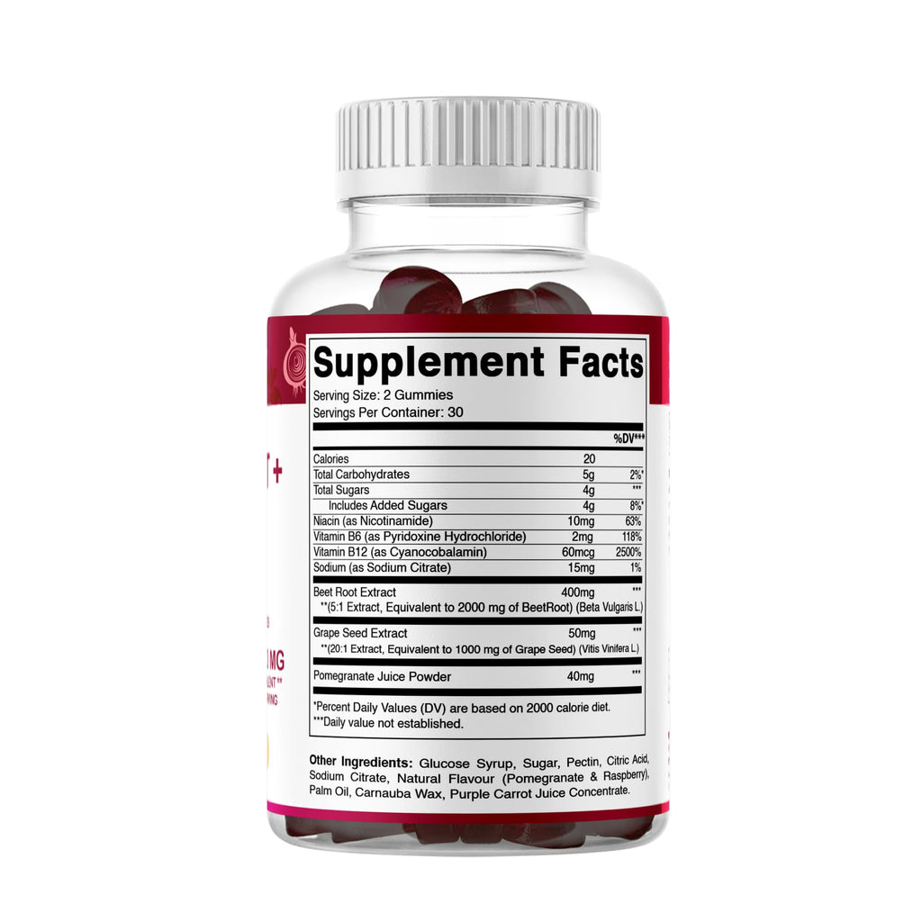 Vitamatic Beet Root Gummies - 3000mg Equivalent Per Serving - 60 Gummies - Made with Vitamin B6, B12, Grape Seed, Pomegranate & Nicotinamide (Pack of 2)