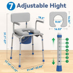 Loyoda Drop Arm Bedside Commode, Commode with Padded Seat and Backrest, 500lbs Capacity, 5.81QT Removable Bucket, Adjustable Height Portable Toilet for Adults, Gray