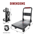 TIDY PALM Upgraded Foldable Push Cart Dolly | 660 lbs.Capacity Moving Platform Hand Truck | Foldable for Easy Storage | 4'' PU 360 Degree Swivel Silent Wheel-Black