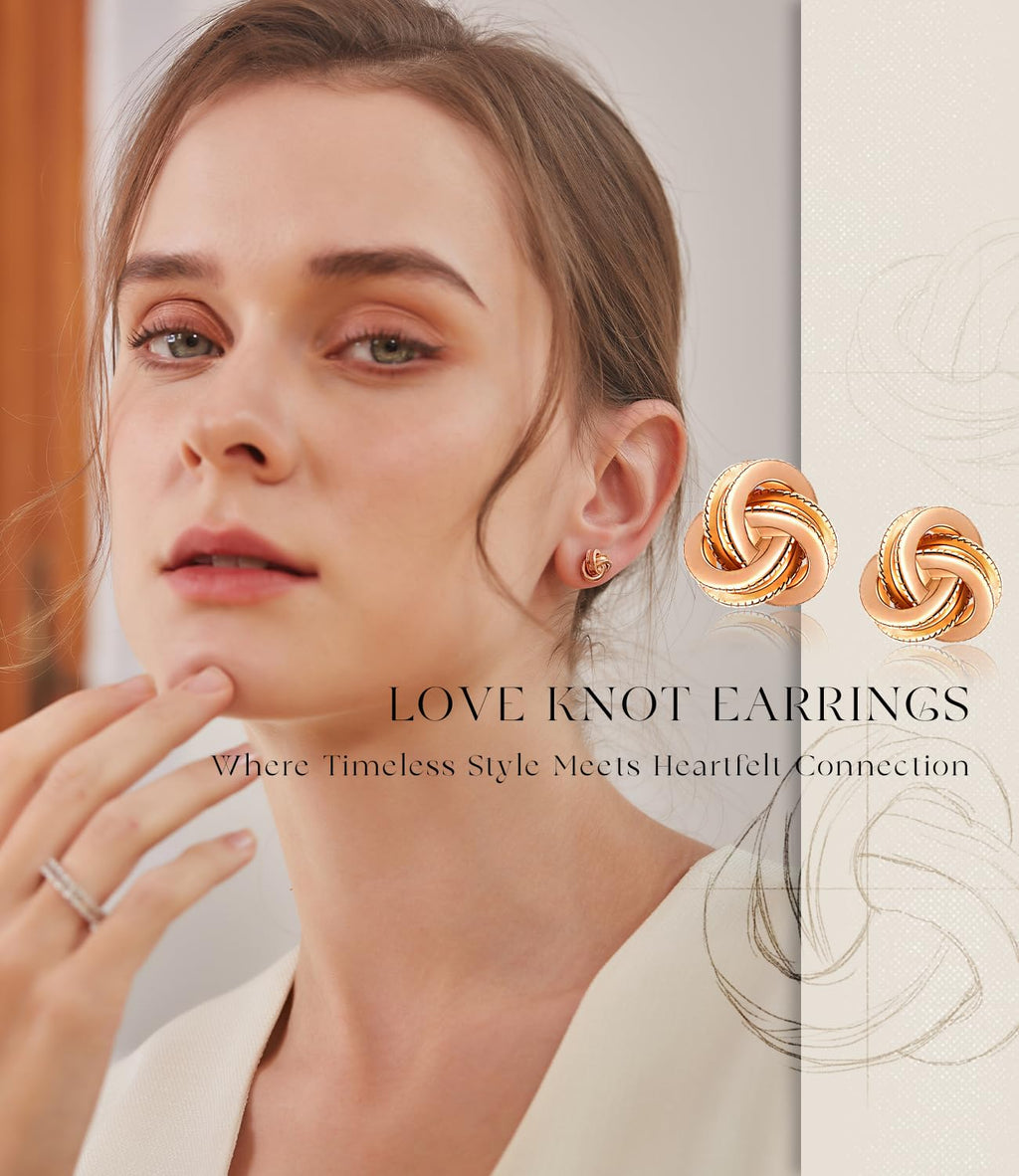 Gold Plated Sterling Silver Studs Love Knot Earrings For Women | Hypoallergenic & Nickle Free Jewelry for Sensitive Ears (8, white-gold-plated-silver)
