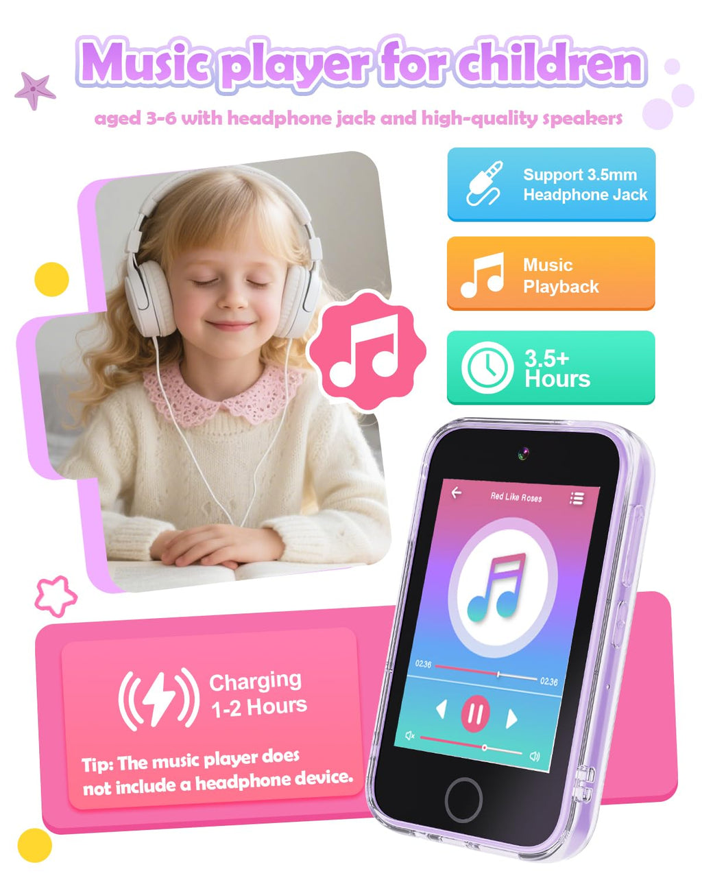 Dylanto Kids Phone ,3.5'' Touchscreen Phone for Kids Learning Play Toys for 3-9 Years Old Girls with Dual Camera,Video Players,Game,Christmas Birthday Gifts for Girls Age 3 4 5 6 7 8 9 -Purple