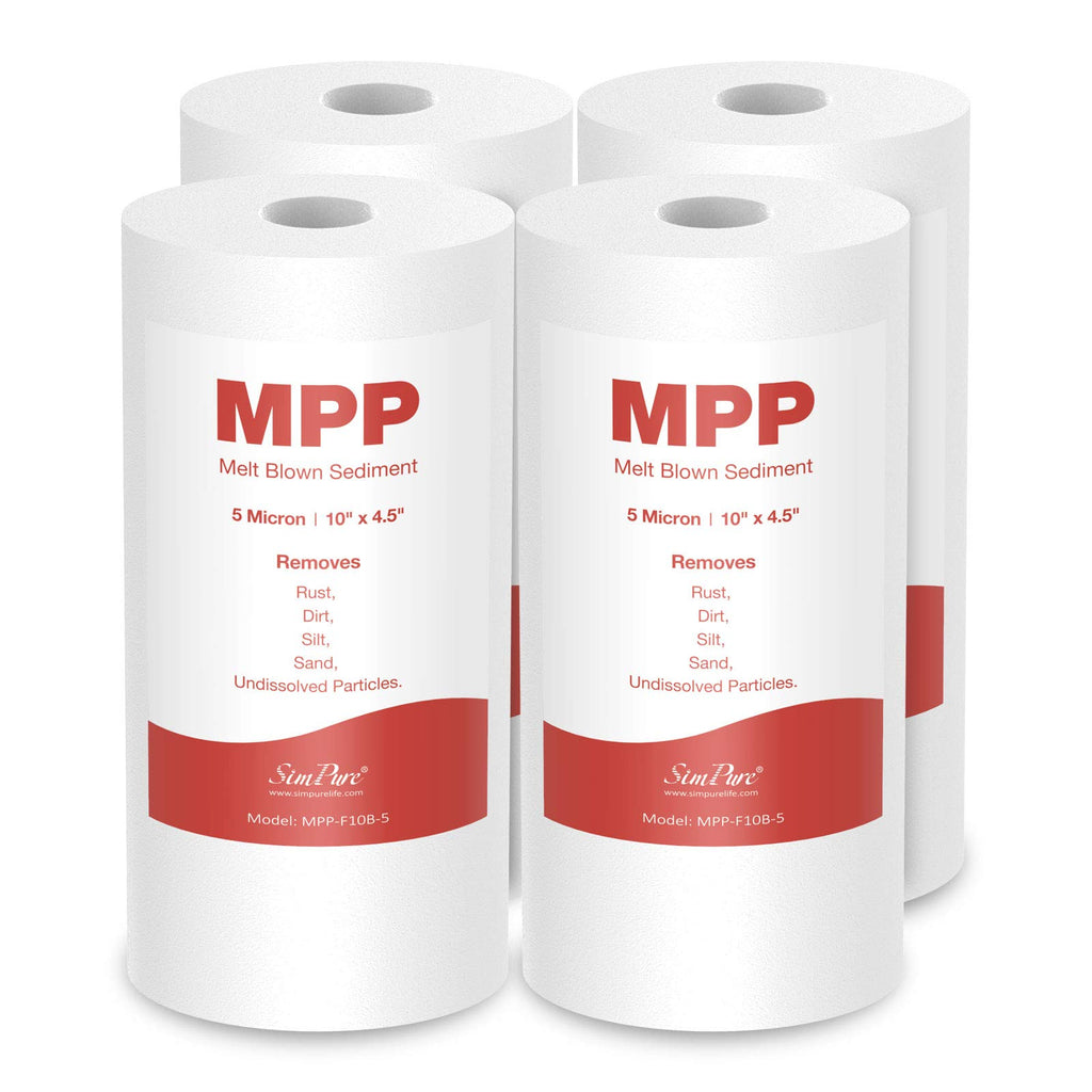 SimPure Sediment Water Filters, 5 Micron 10" x 4.5" Whole House Water Filter Replacement Compatible for W15-PR, DGD-5005, FP15B, HD-950A, GXWH35F, GXWH30C for Well Water, 4 Pack