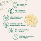Micro Ingredients Vitamin D3 1,000 IU + K2 MK-7 25 mcg, 300 Softgels | Virgin Coconut Oil | 2-in-1 Bone, Immune & Heart Support | Easy to Swallow, Non-GMO