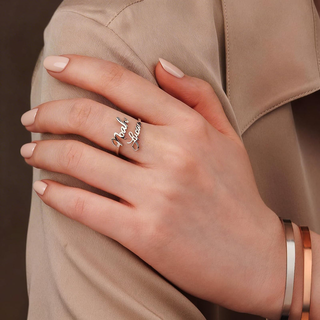 coobopet Custom Name Rings for Women Personalized 14K Gold Plated/Sterling Silver/Rose Gold Engraved Name Ring Customized Jewelry Gift Wedding Engagement Rings for Women Men Couples