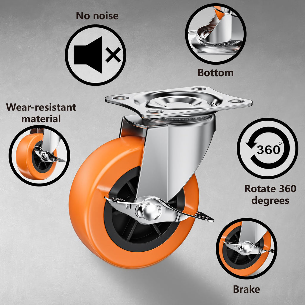 ASHGOOB 2" Plate Casters with Brake, 8 Pack PU Swivel Wheels