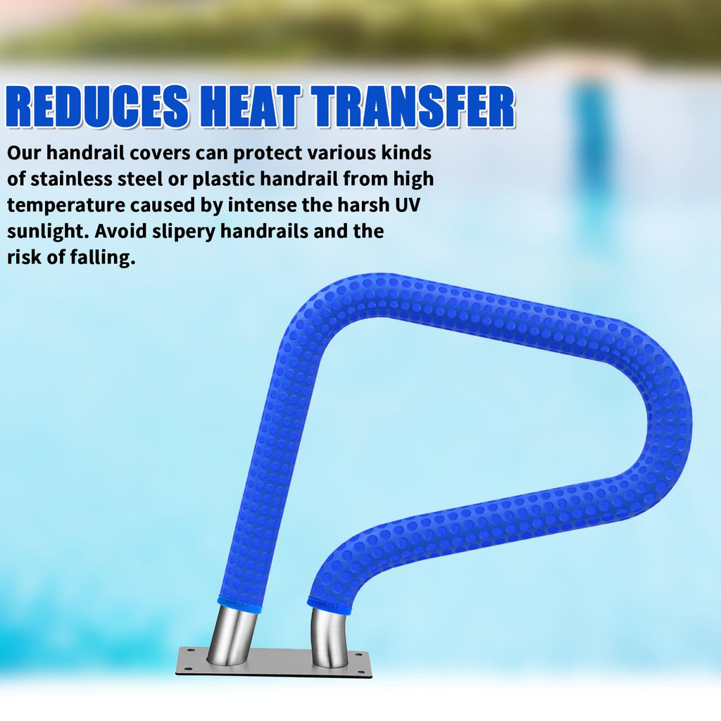 Pool Handrail Covers with Zippers 4 6 8 10 Ft Inground Swimming Pools Hand Rail Cover, Anti-Slip Cool Touch Heat Resistant, Royal Blue, Non Slip Swim Pool Railing Ladder Stair Handle Grip (8 Feet)