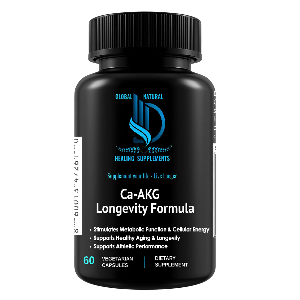 Global Natural Healing Supplements Ca-AKG Alpha Ketoglutarate, 1000 mg. Promotes Healthy Aging and Cellular Health. 60 Vegan Capsules