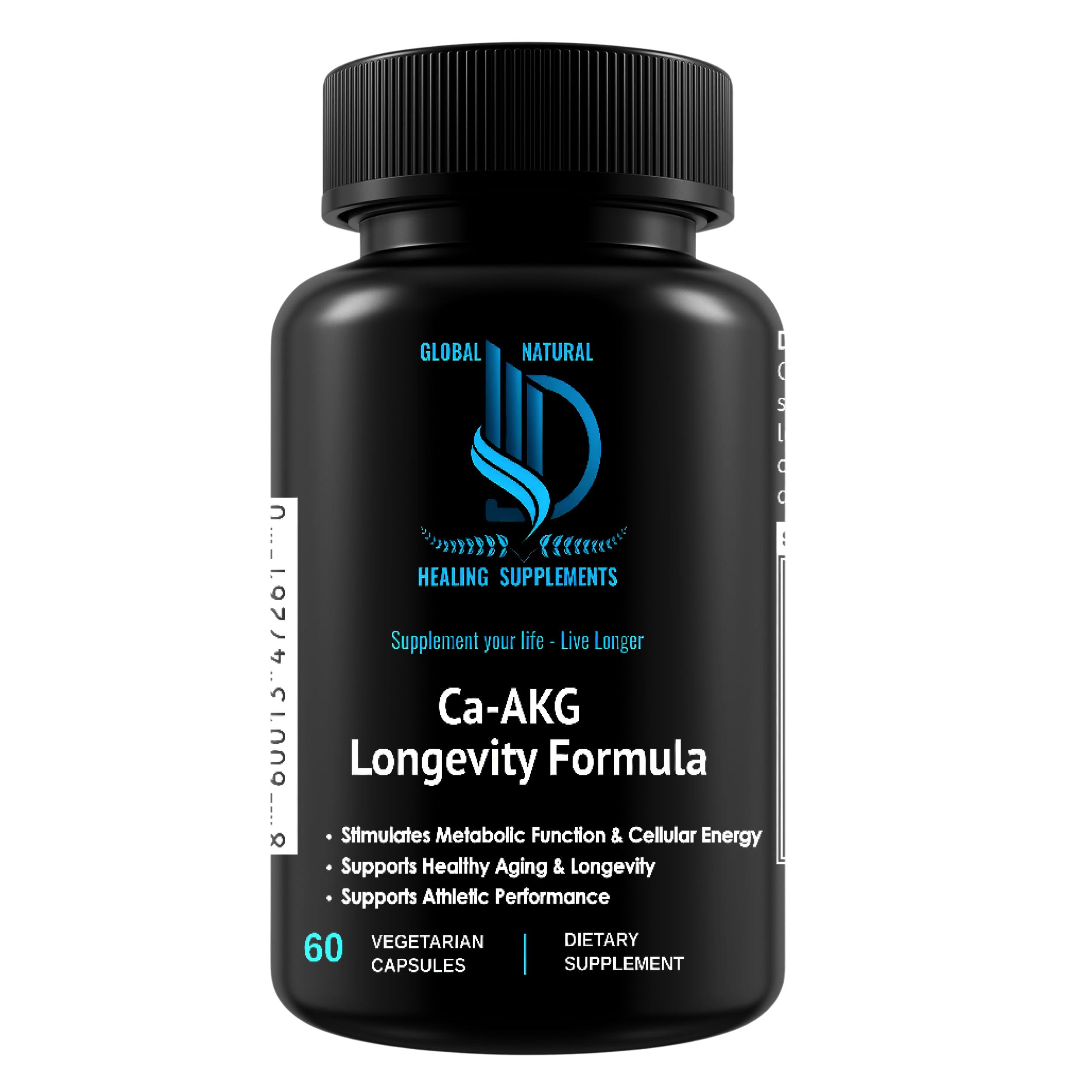 Global Natural Healing Supplements Ca-AKG Alpha Ketoglutarate, 1000 mg. Promotes Healthy Aging and Cellular Health. 60 Vegan Capsules
