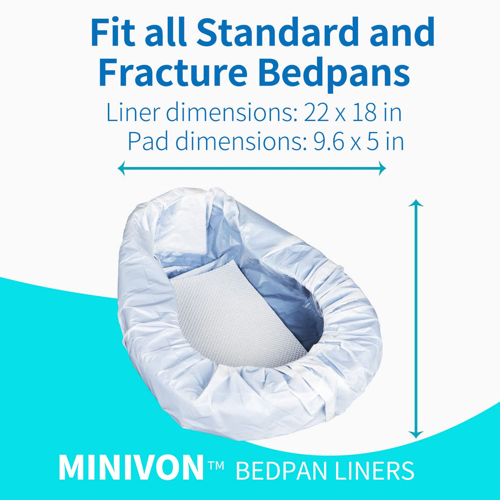 MINIVON Bedpan Liners with Super Absorbent Pads - Value Pack 30 Count - Bed pan Bag Disposable Pulling String, Medical Grade & Universal Fit Bed Pan, for Bedridden Patients, Elderly Senior, Bedbound