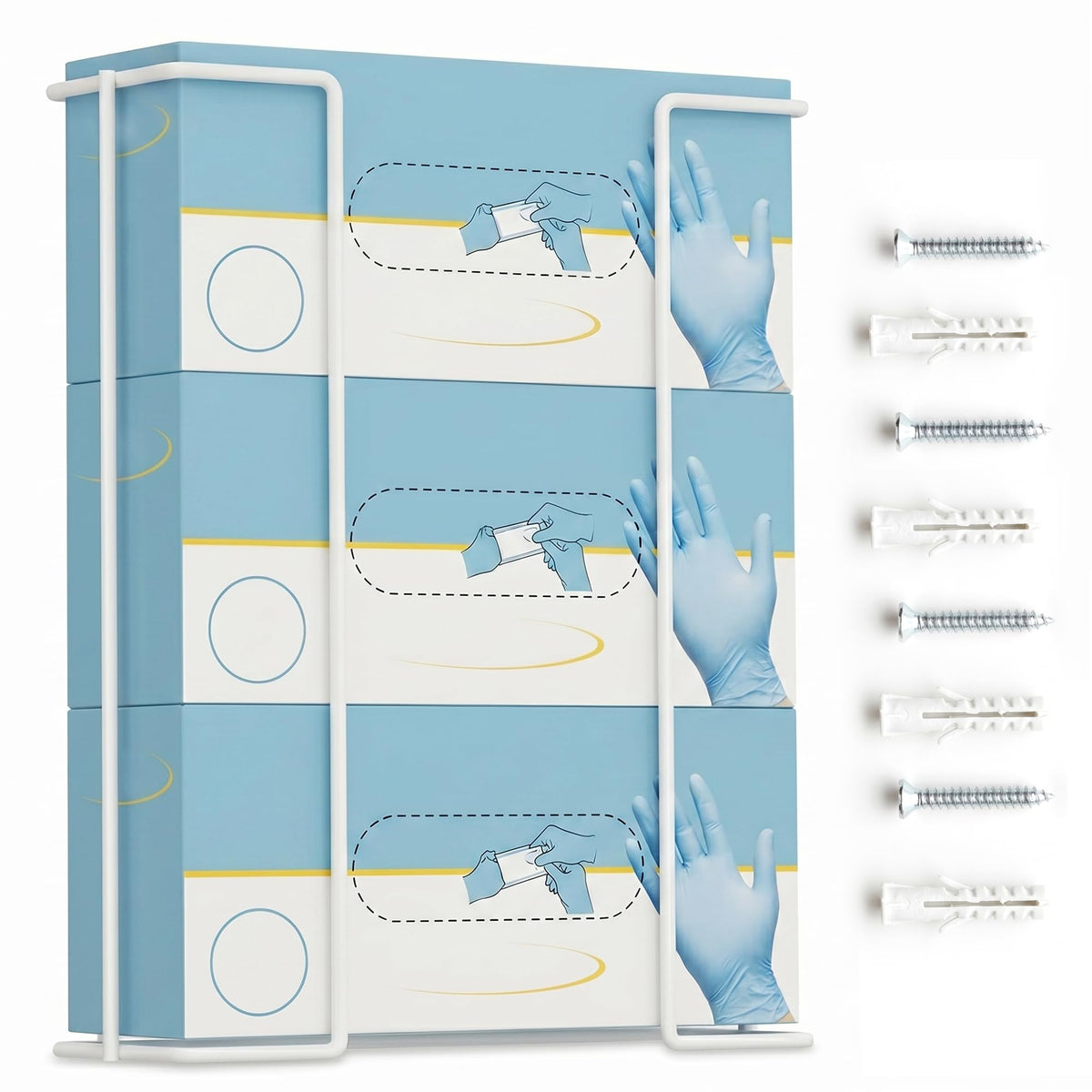 Triple Glove Box Holder, Wall Mount Metal Glove Dispenser - PERFORMORE