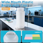 DEMORA 16 oz Plastic Bottles with Lids, Airtight Refillable Wide Mouth Travel Bottles for Toiletries, HDPE Food Grade Plastic Containers for Liquids Pill Water Sample Lab Reagent (Translucent, 2 Pcs)