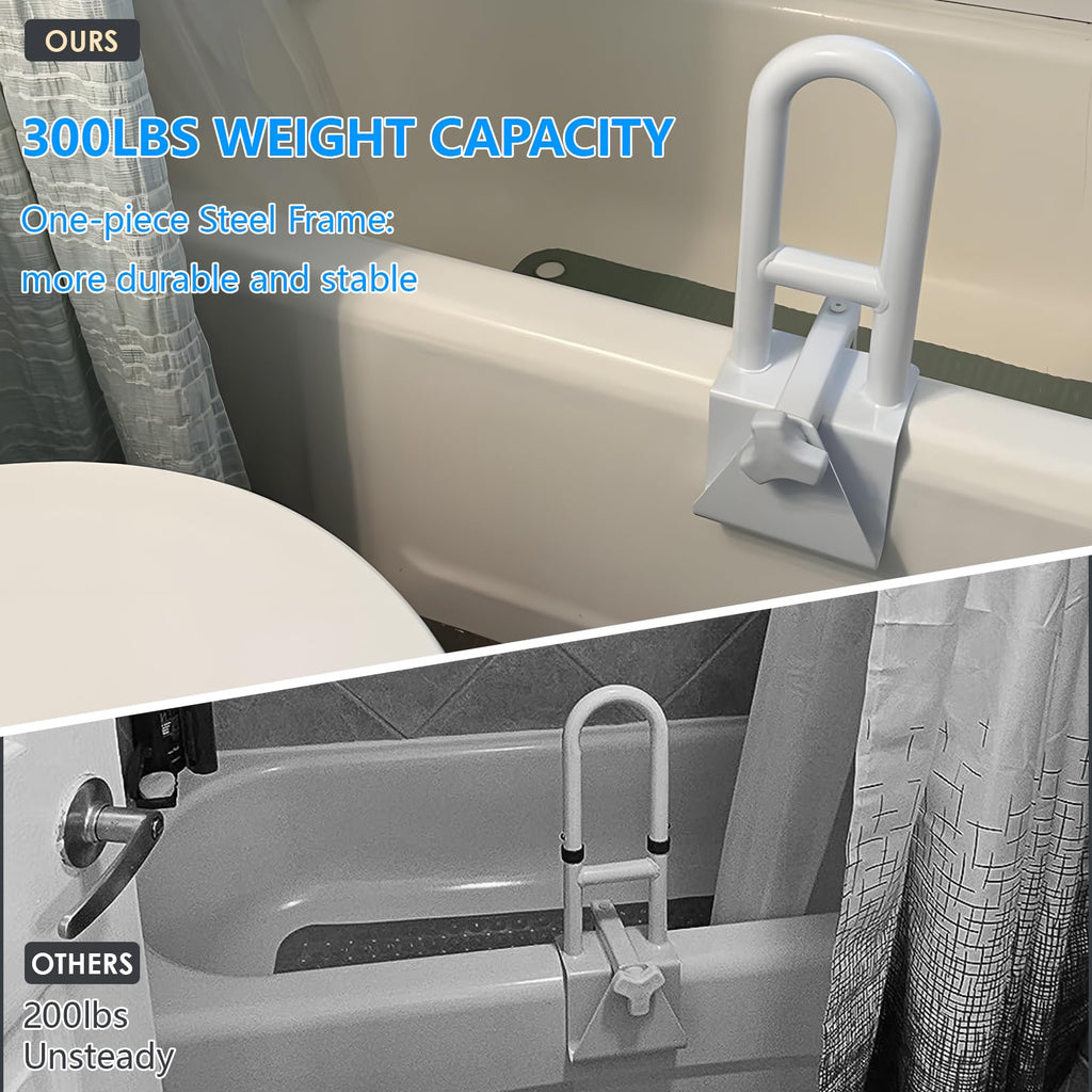 Wishtofly Bathtub Safety Rail, Heavy Duty Bath and Shower Grab Bar for Seniors and Elderly, Safety Assistance Bathtub Handle with Adjustable Clamp, Fits Tub Width 3 to 7 Inches, Supports Up to 300lbs