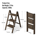 Mayi Plus 3 Step Ladder,Aluminum Folding Step Stool for Adults,Step Ladder with Wide Anti-Slip Pedal,330 lbs Capacity for Home,Office,Kitchen,Library(Walnut)