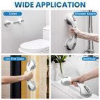 LEVERLOC Shower Grab Bar, 12 Inch Suction Grab Bars for Bathtubs, Shower Handle Handrail for Seniors Bathroom Safety Grip for Elderly, Heavy Duty No Drilling Removable,Grey