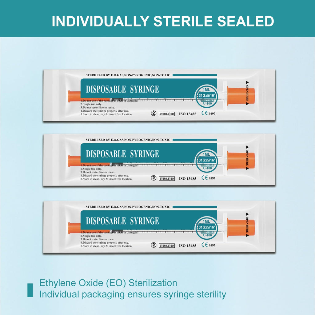 U-100 syringes with needle - 1ml 31G ( 31 gauge ) 5/16 inch syringe