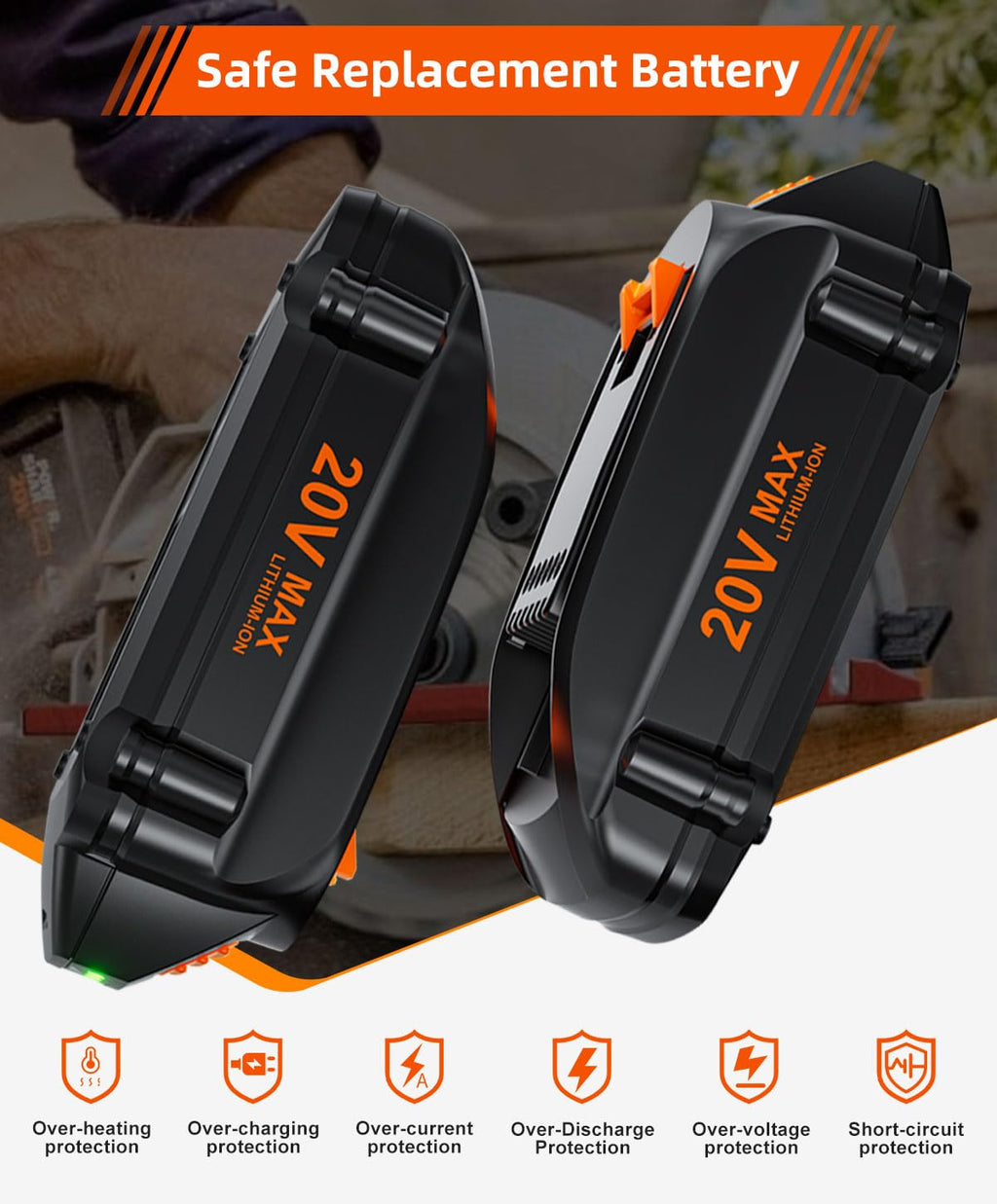 Upgraded 4.0Ah WA3525 20V Battery Replacement for WORX Battery 20V Power Share Max 20V Lithium-ion Battery Compatible with WORX 20V Battery WA3575 WA3520 WG151s WG891 Leaf Blower Tools Batteries