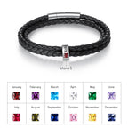 Jewelstruck Fathers Day Custom Bracelet for Men Personalized Leather Bracelets Customized Beads Engraved 1-8 Birthstone Names Jewelry Gifts for Men Husband Christmas Valentines