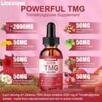 lickshine 1 Packs 2000MG TMG Suupplements Liquid Drops - Trimethylglycine, Ginkgo Biloba, Rhodiola Rosea & Vitamins B, High Absorption, Brain Function - Strawberry Flavor 2 Fl.Oz