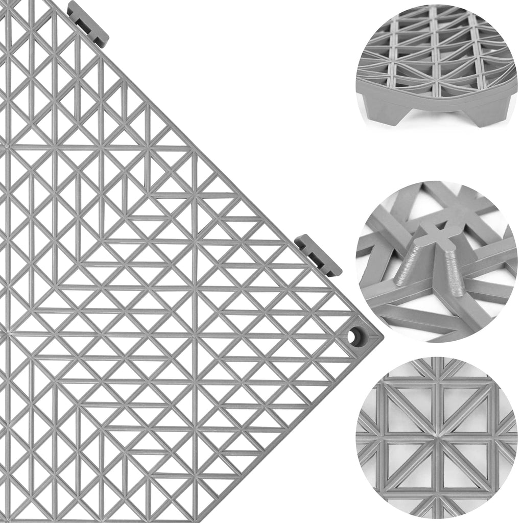 ToLanbbt Modular Interlocking Cushion 18P 11.8" x 11.8" Interlocking Rubber Floor Drain Holes Non-Slip Splicing Drainage Mats for Deck, Shower, Kitchen, Drain Pool, Sauna Bath, Indoor Outdoor (Grey)