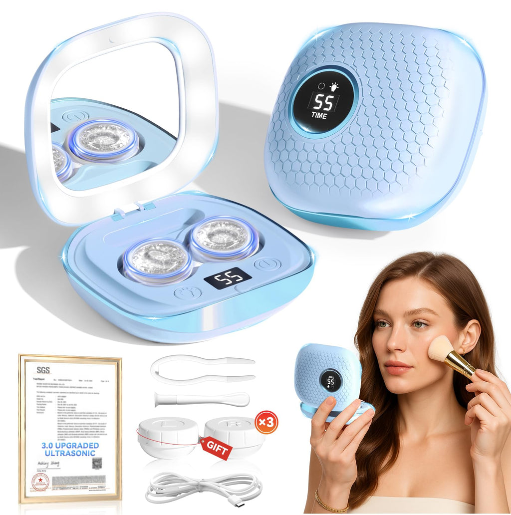 2025 Upgraded Ultrasonic Contact Lens Cleaner【50KHz Germany Super Motor】【Top1 Intelligent Chip-Smart Modes】 Gentle Cleaning & 99% Brightness, Portable Contact Lens Care Tools Home Travel (Blue)